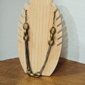 Heavy Chunky Bronze Brass Rhinestone Necklace #17